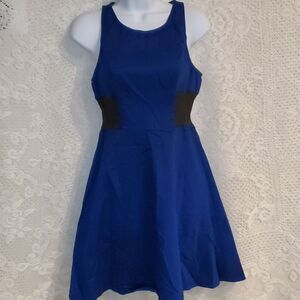 PJK Patterson J. Kincaid Trixton Lambskin Leather Waist Panel Blue Dress-Small